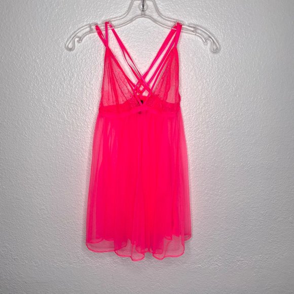 Victoria's Secret Women's Lingerie Size L Neon Pink Sleeveless Lace Baby Doll - Picture 10 of 11
